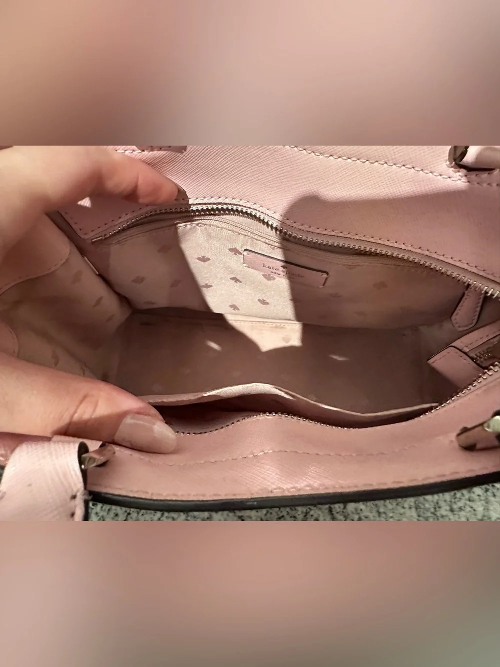 Kate Spade New York structured satchel in a blush pink saffiano leather